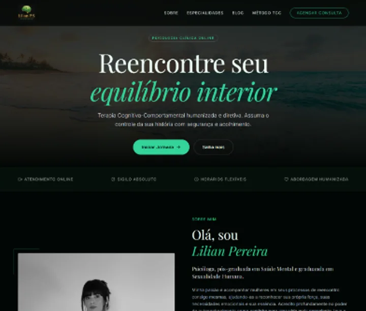 Captura real da página inicial do site Lilian Pereira